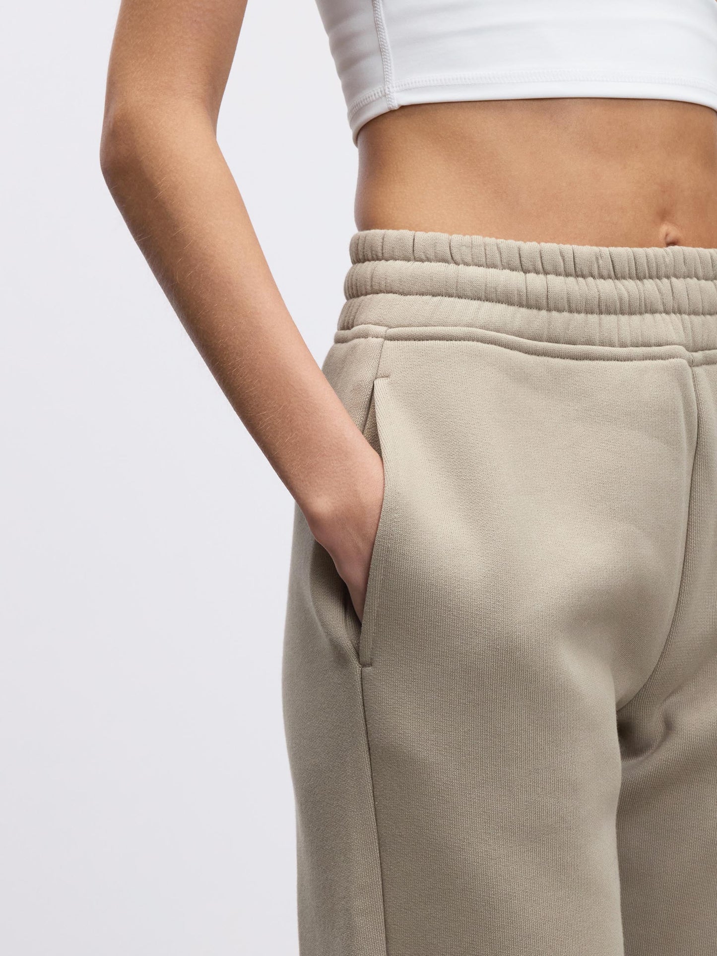 Womens Jogger Pants in Stone - Relaxed Straight Leg, Soft Touch Fleece with Adjustable Waistband and Pockets 3