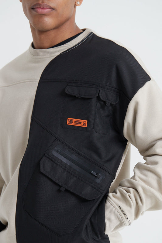 Cargo Sweatshirt with Water Repellent Finish, Oversized Fit, Cotton Nylon Blend, Functional Pockets – Sand Stone 1