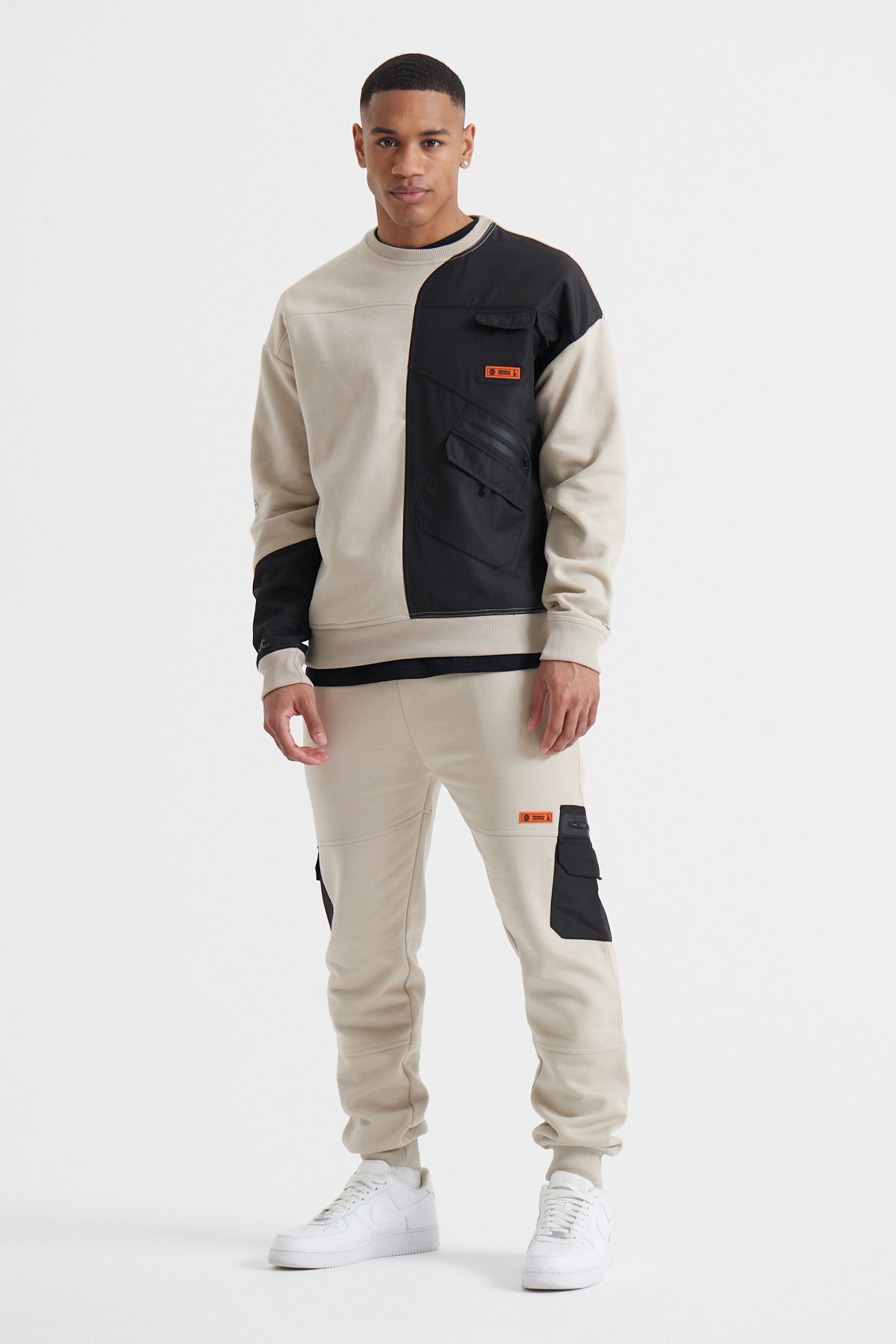 Cargo Sweatshirt with Water Repellent Finish, Oversized Fit, Cotton Nylon Blend, Functional Pockets – Sand Stone 2