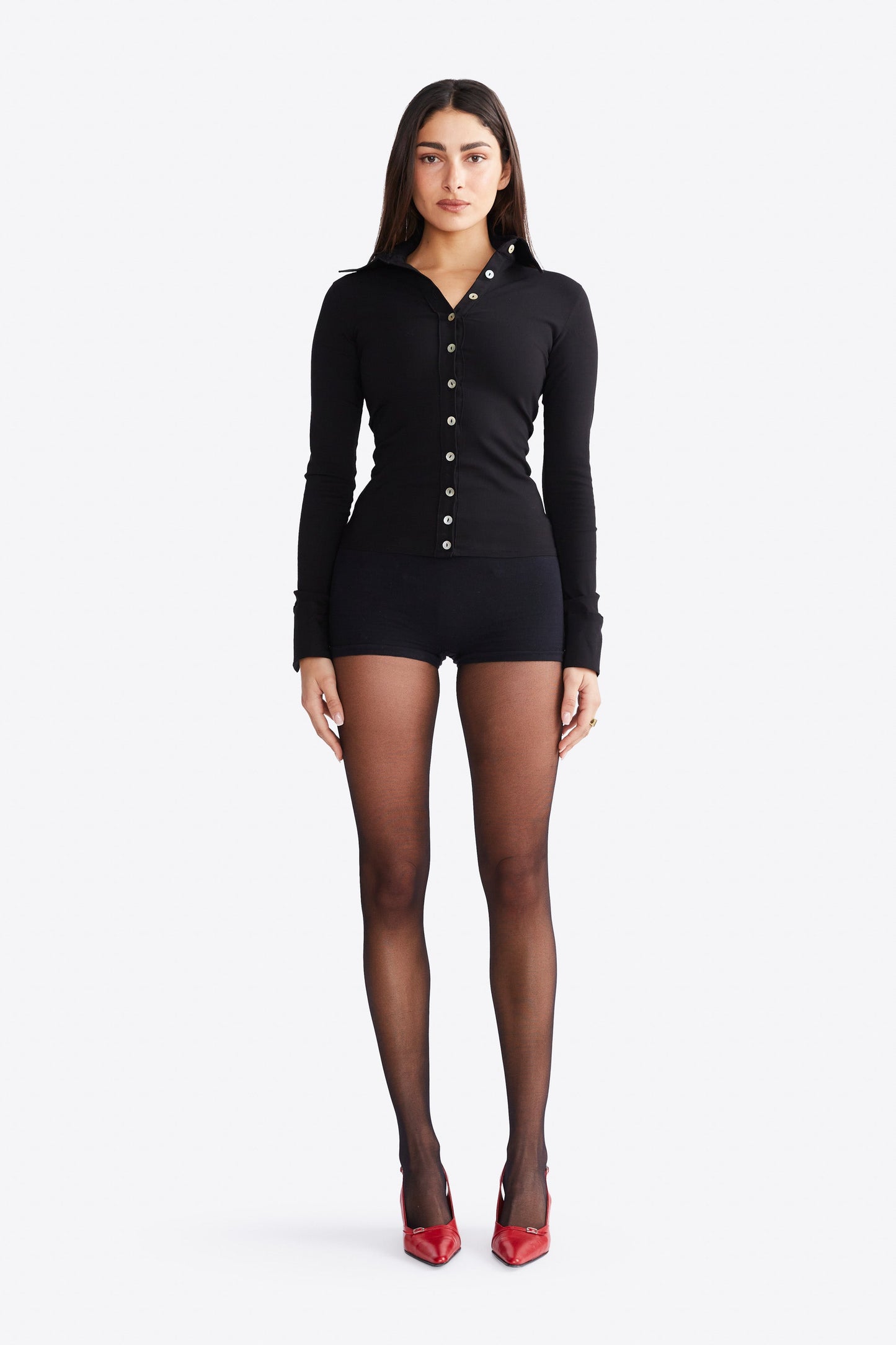 Men's Black Dress Shirt with French Cuffs and Mother of Pearl Buttons – Tailored Fit Cotton Blend 0