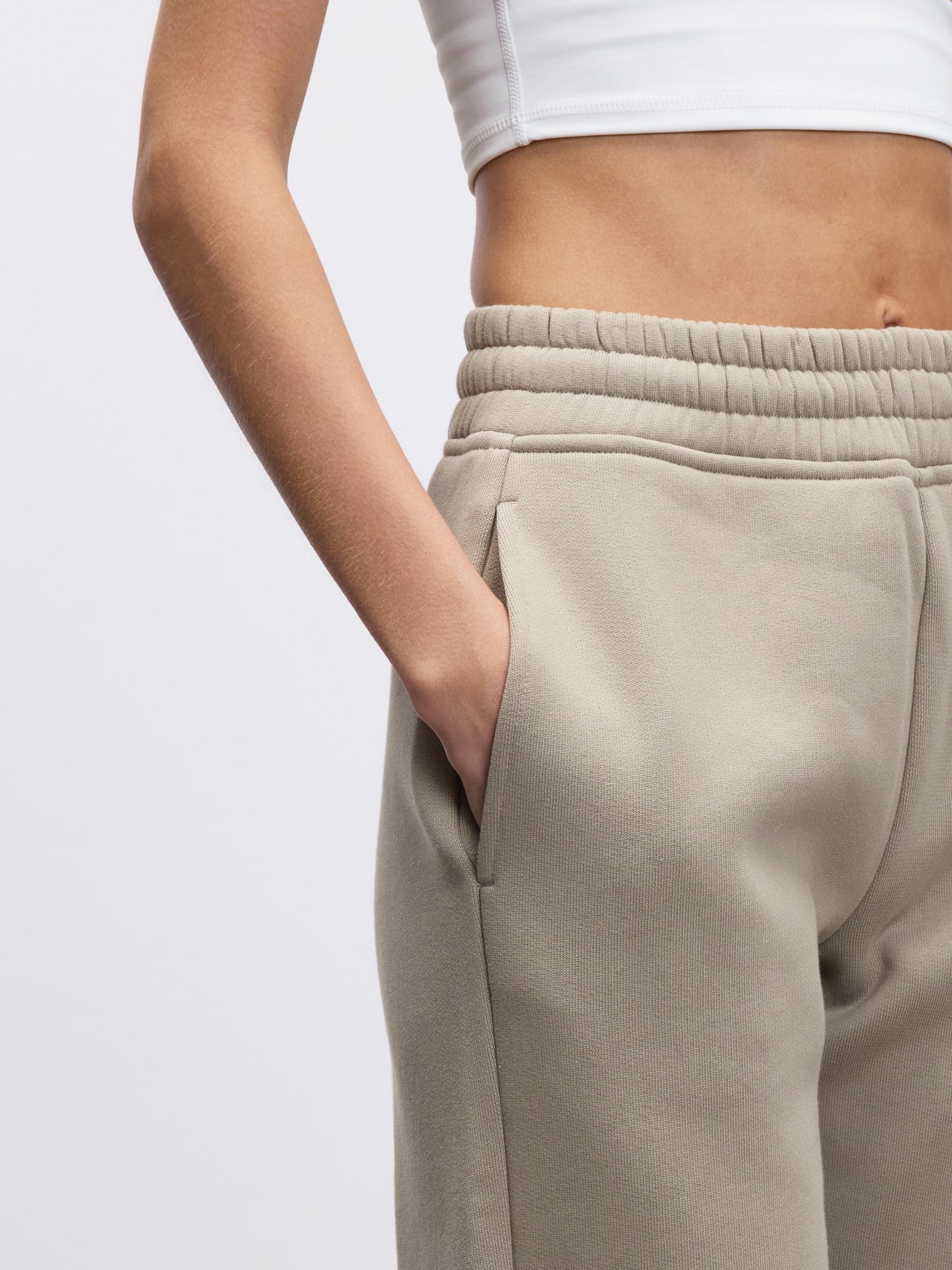 Womens Jogger Pants in Stone - Relaxed Straight Leg, Soft Touch Fleece with Adjustable Waistband and Pockets 3